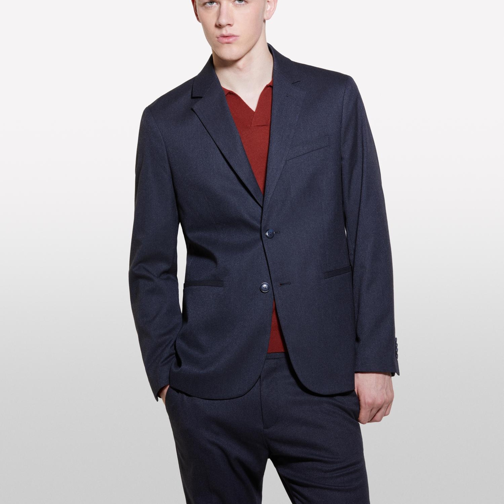 Erkek Antrasit Viskoz Karışımlı Şerit Cepli İki Düğmeli Sivri Yaka Ceket