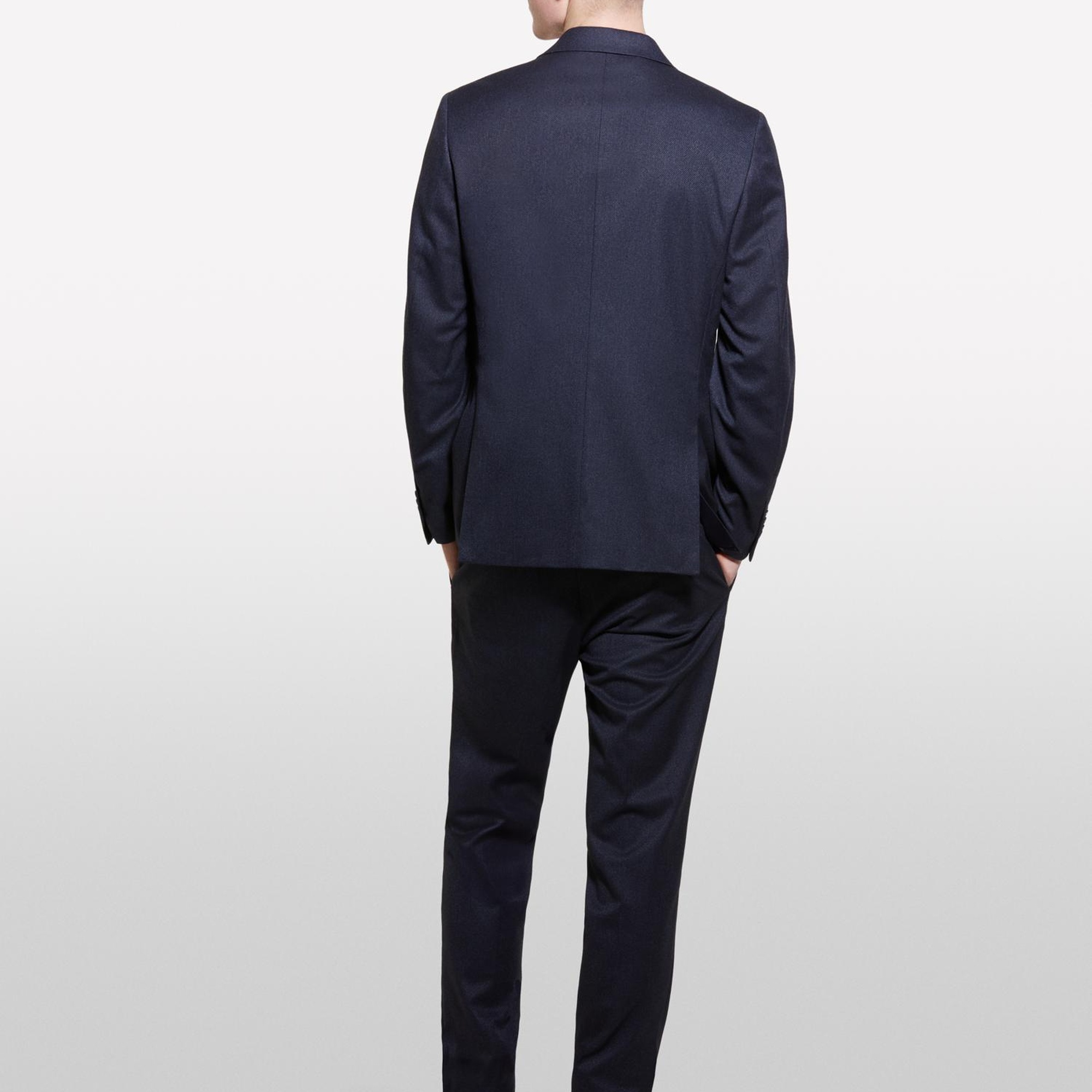 Erkek Antrasit Viskoz Karışımlı Şerit Cepli İki Düğmeli Sivri Yaka Ceket