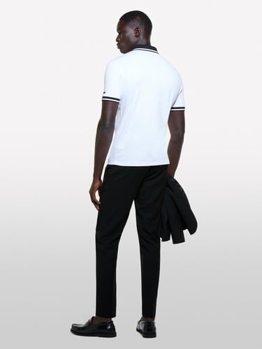  Erkek Beyaz Pamuk Karışımlı Düğmeli Kısa Kollu Polo Yaka T-Shirt