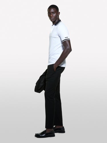  Erkek Beyaz Pamuk Karışımlı Düğmeli Kısa Kollu Polo Yaka T-Shirt