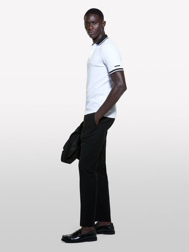  Erkek Beyaz Pamuk Karışımlı Düğmeli Kısa Kollu Polo Yaka T-Shirt