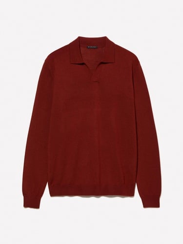  Erkek Bordo Yün Karışımlı Normal Kesim Uzun Kollu Polo Yaka T-Shirt