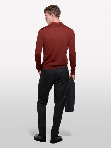  Erkek Bordo Yün Karışımlı Normal Kesim Uzun Kollu Polo Yaka T-Shirt