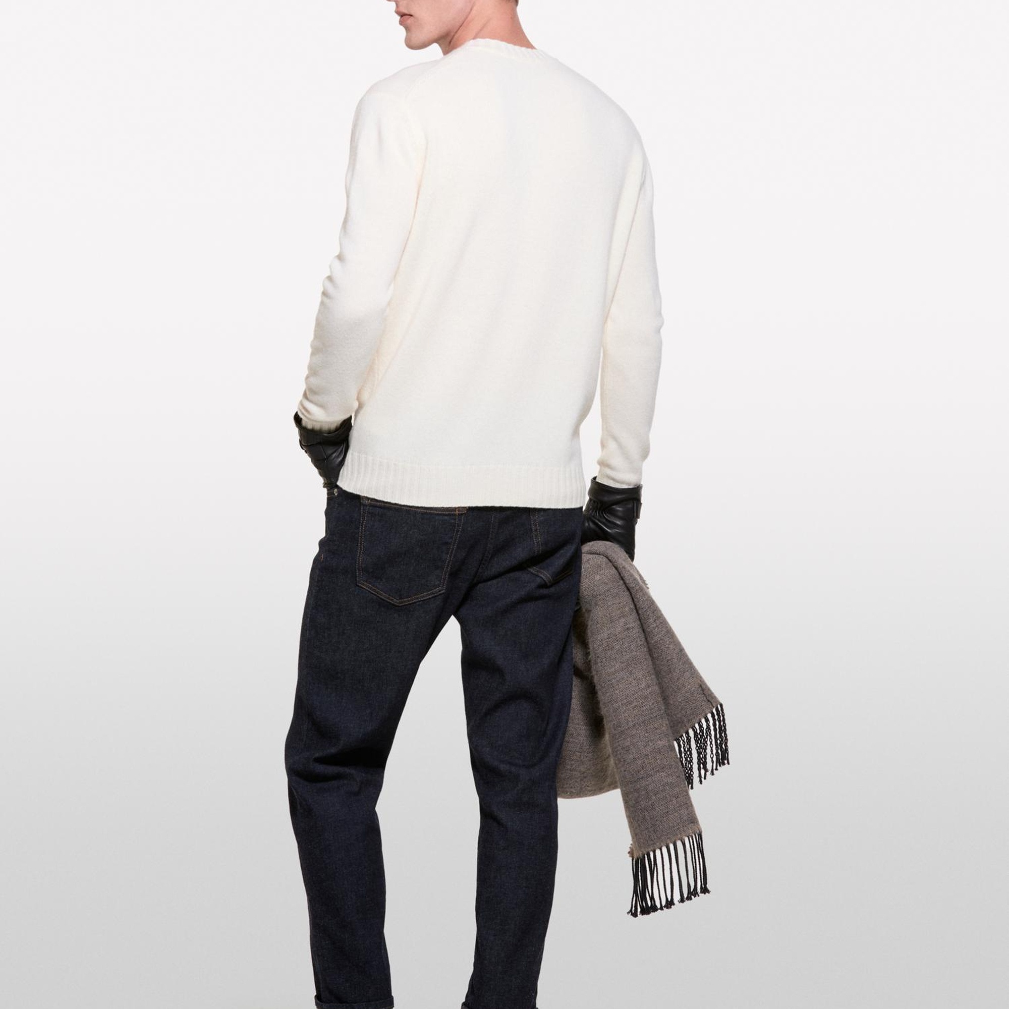 Erkek Krem  Yün Karışımlı Normal Kesim Bisiklet Yaka  Kazak