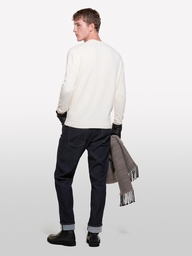  Erkek Krem  Yün Karışımlı Normal Kesim Bisiklet Yaka  Kazak