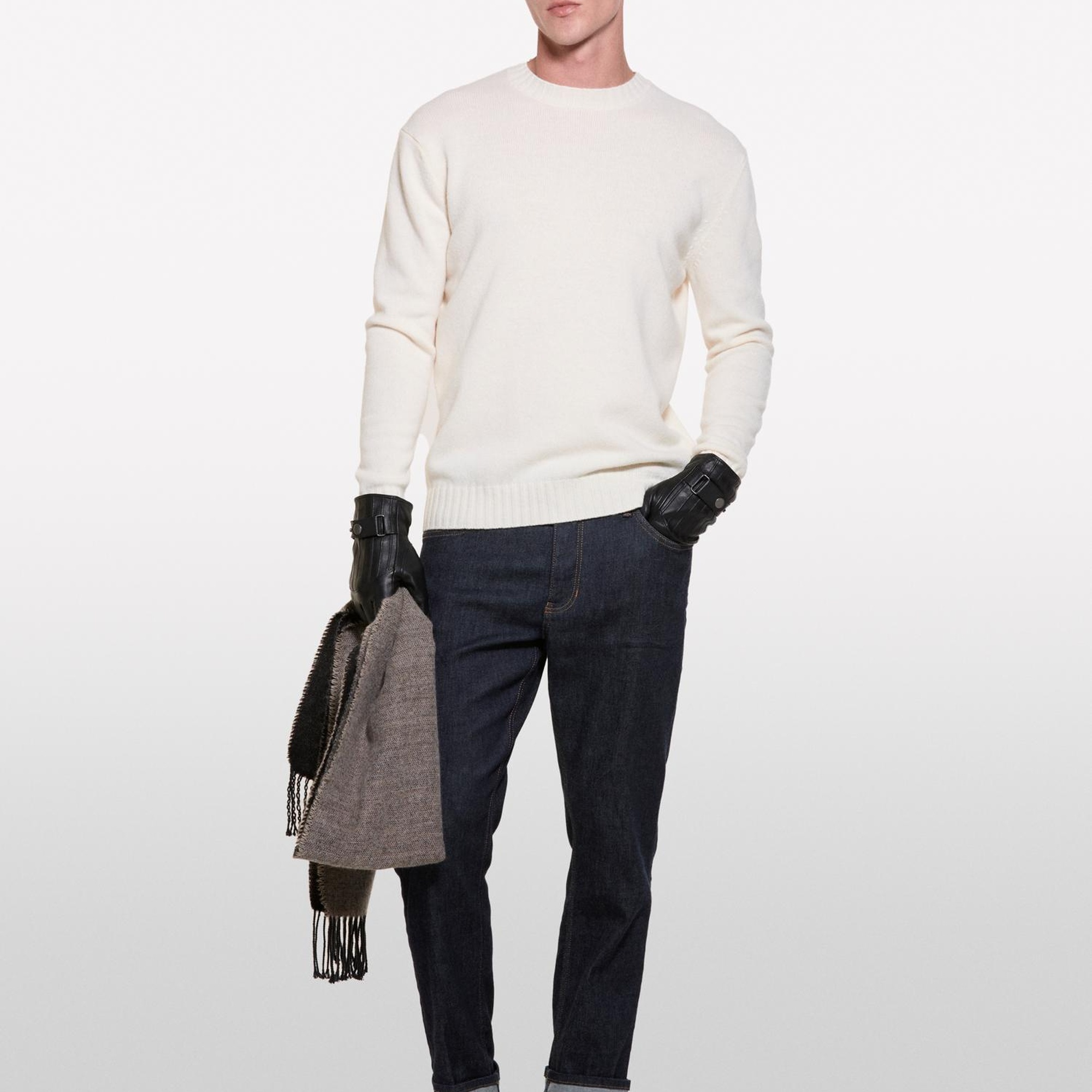 Erkek Krem  Yün Karışımlı Normal Kesim Bisiklet Yaka  Kazak