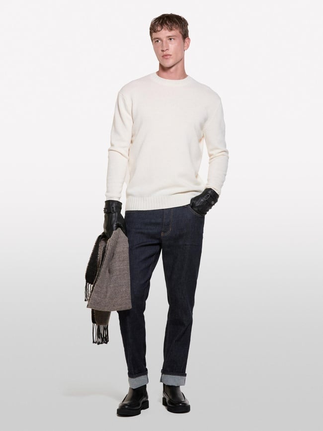  Erkek Krem  Yün Karışımlı Normal Kesim Bisiklet Yaka  Kazak