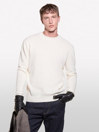  Erkek Krem  Yün Karışımlı Normal Kesim Bisiklet Yaka  Kazak