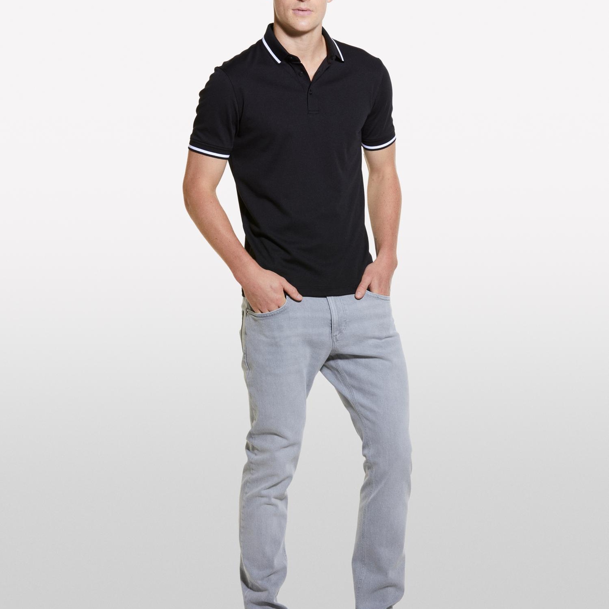 Erkek Antrasit Pamuk Karışımlı Düğmeli Kısa Kollu Polo Yaka T-Shirt