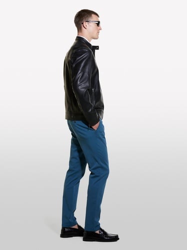  Erkek Siyah Yanları Cepli Fermuarlı Dar Kesim Suni Deri Ceket