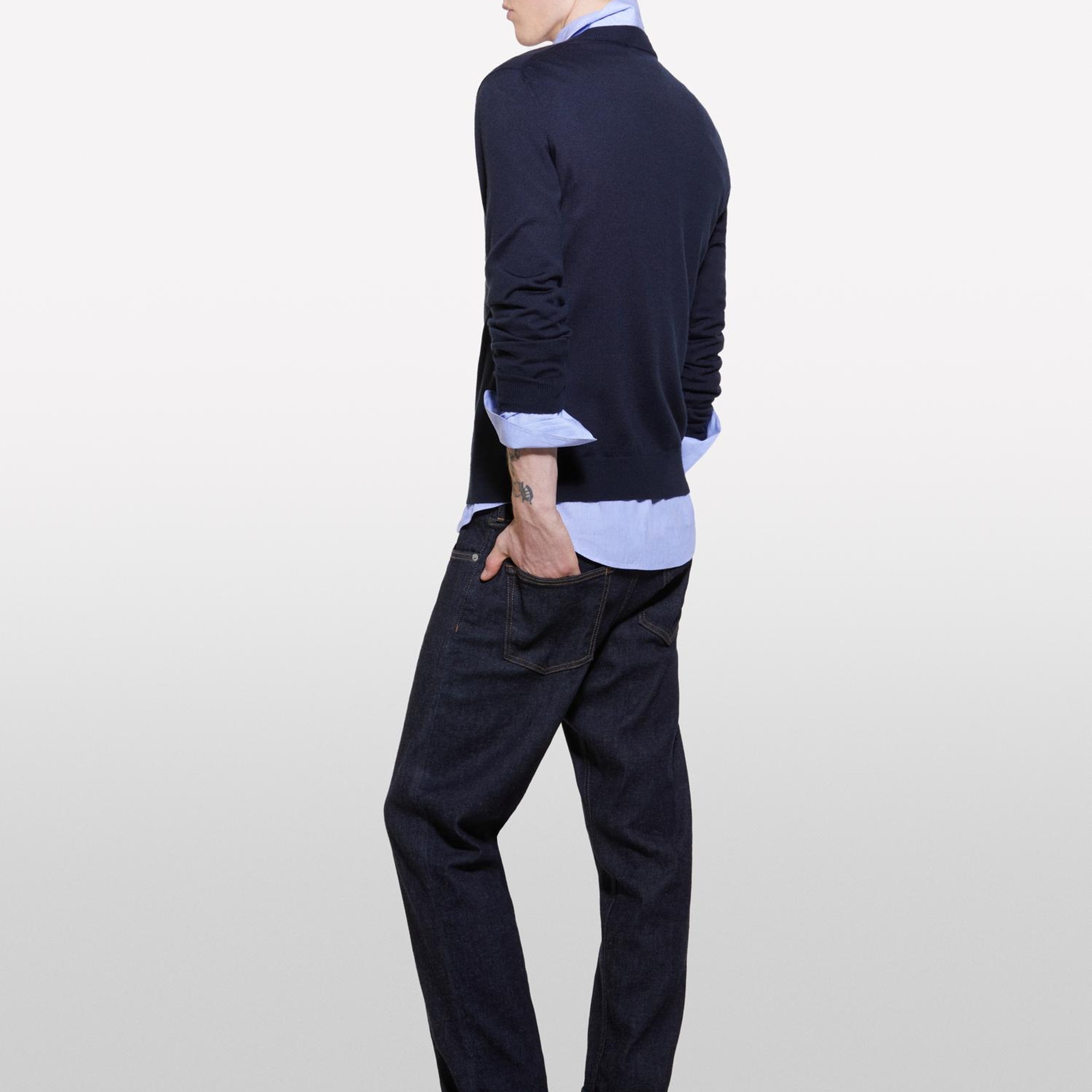 Erkek Lacivert Yün Karışımlı Bisiklet Yaka Kazak