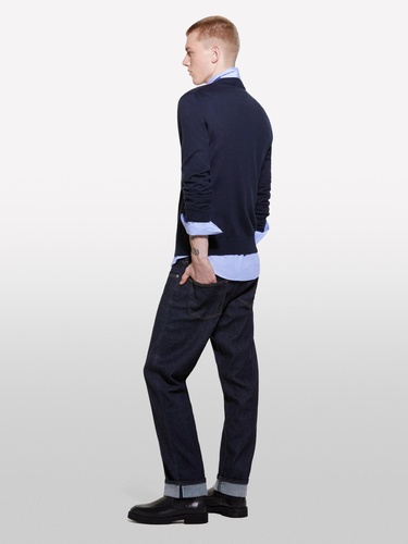  Erkek Lacivert Yün Karışımlı Bisiklet Yaka Kazak