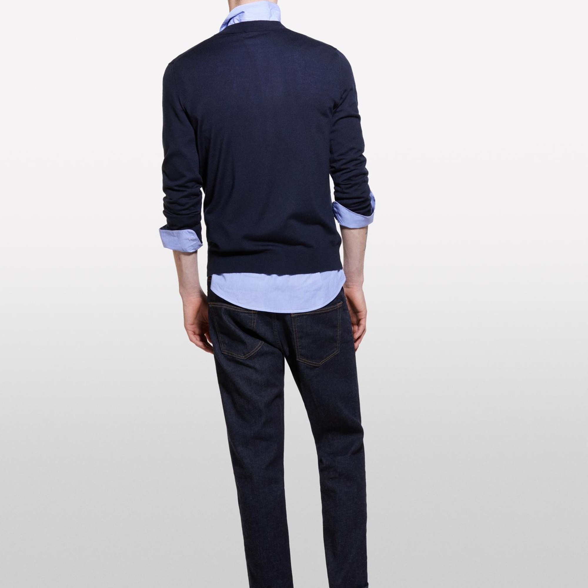 Erkek Lacivert Yün Karışımlı Bisiklet Yaka Kazak