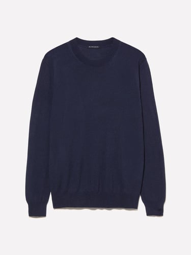  Erkek Lacivert Yün Karışımlı Bisiklet Yaka Kazak