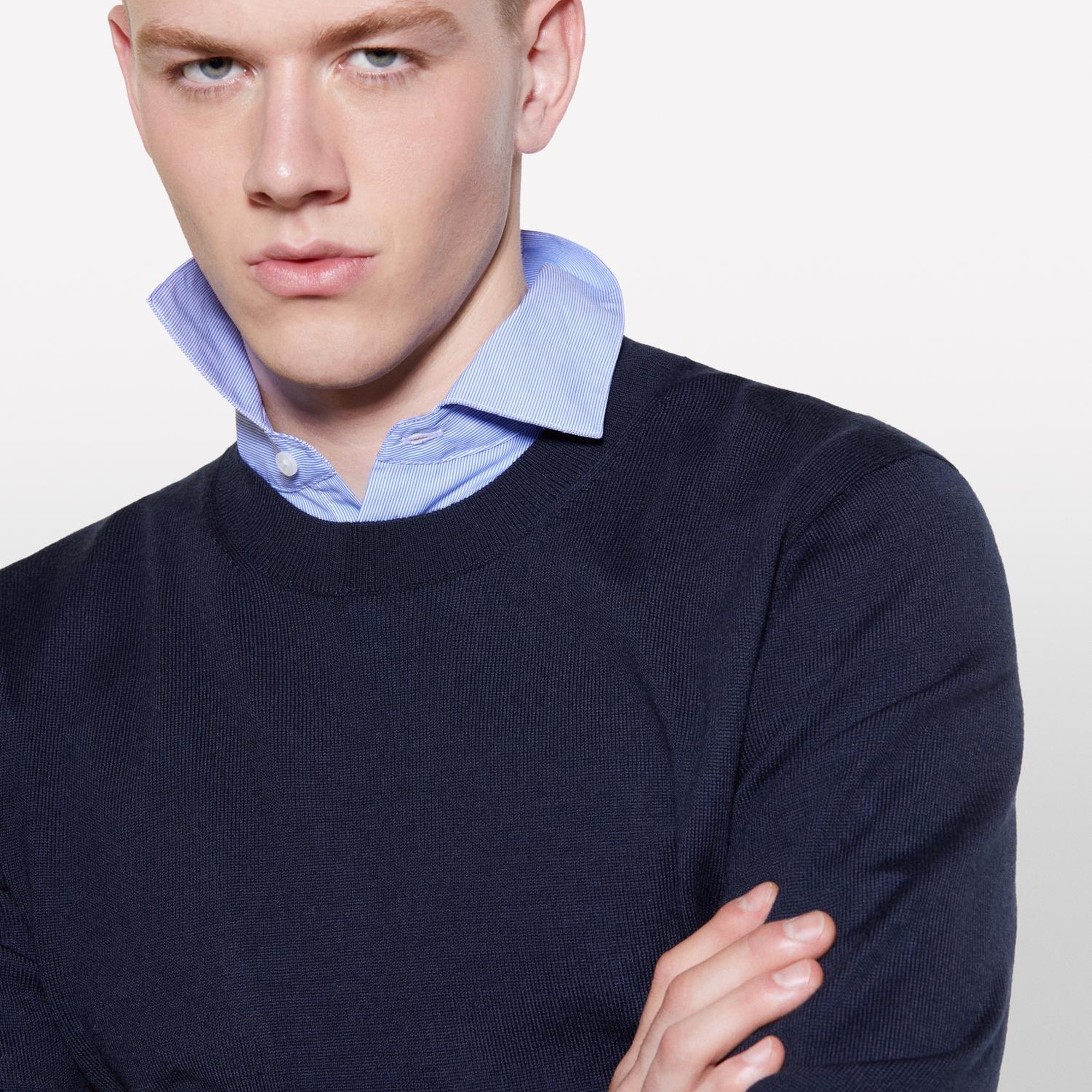 Erkek Lacivert Yün Karışımlı Bisiklet Yaka Kazak