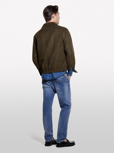  Erkek Kahverengi Göğsü Yama Cepli Düğmeli Gömlek Ceket