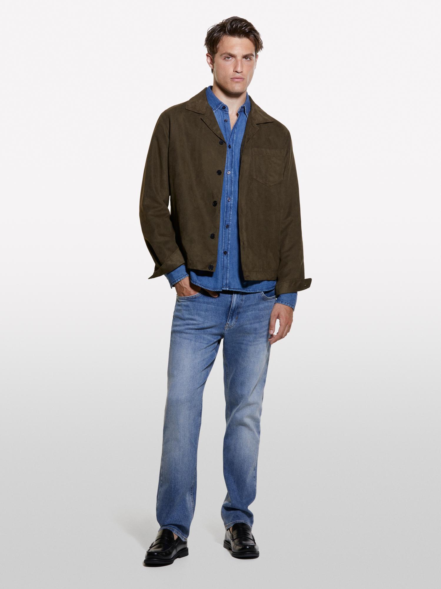  Erkek Kahverengi Göğsü Yama Cepli Düğmeli Gömlek Ceket