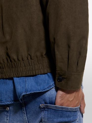  Erkek Kahverengi Göğsü Yama Cepli Düğmeli Gömlek Ceket