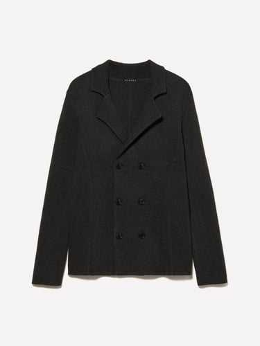  Erkek Koyu Gri Pamuk Karışımlı Klapa Yaka Düğmeli Kruvaze Ceket