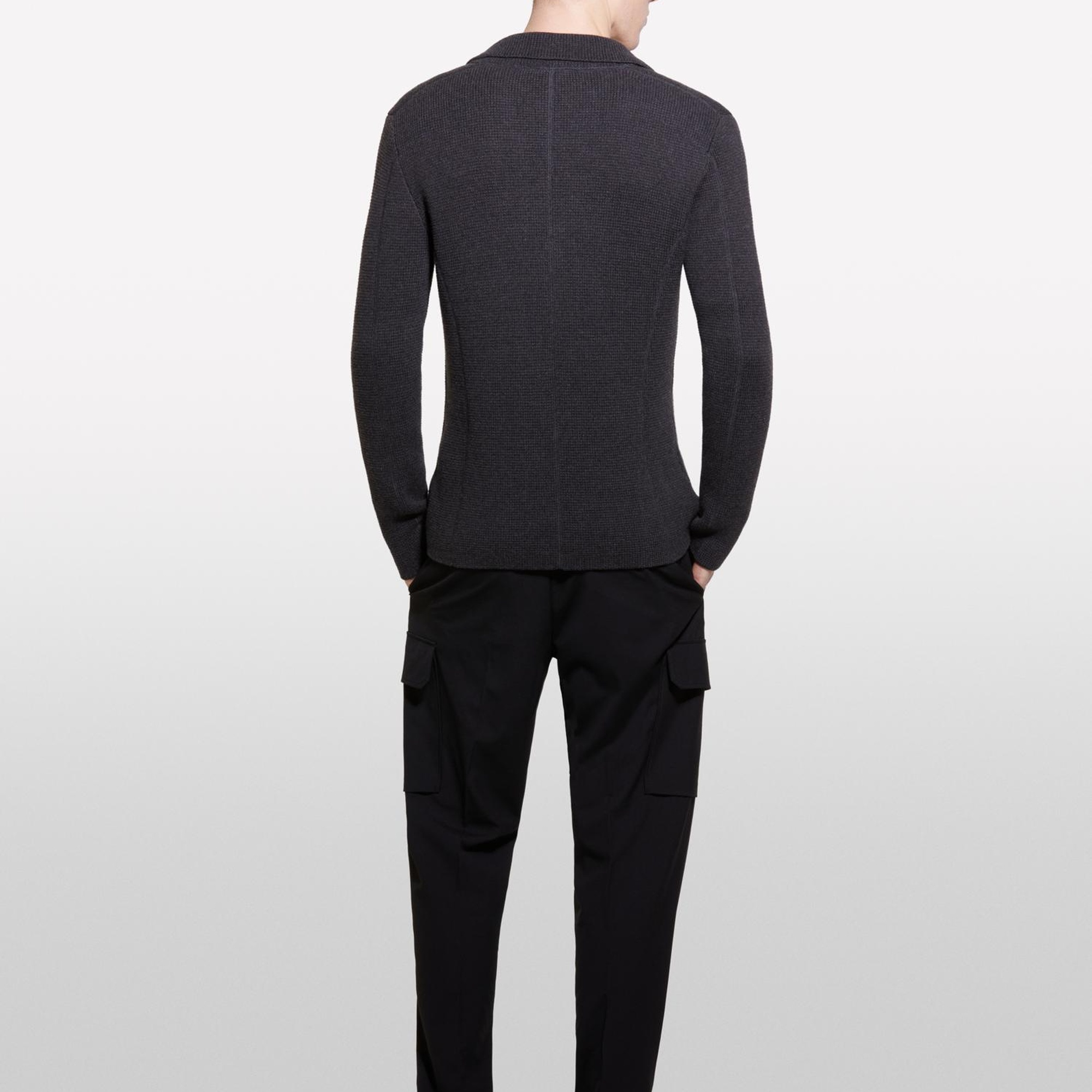 Erkek Koyu Gri Pamuk Karışımlı Klapa Yaka Düğmeli Kruvaze Ceket