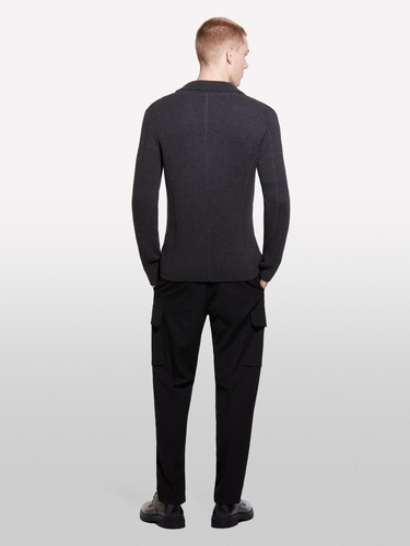  Erkek Koyu Gri Pamuk Karışımlı Klapa Yaka Düğmeli Kruvaze Ceket