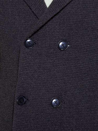  Erkek Koyu Gri Pamuk Karışımlı Klapa Yaka Düğmeli Kruvaze Ceket