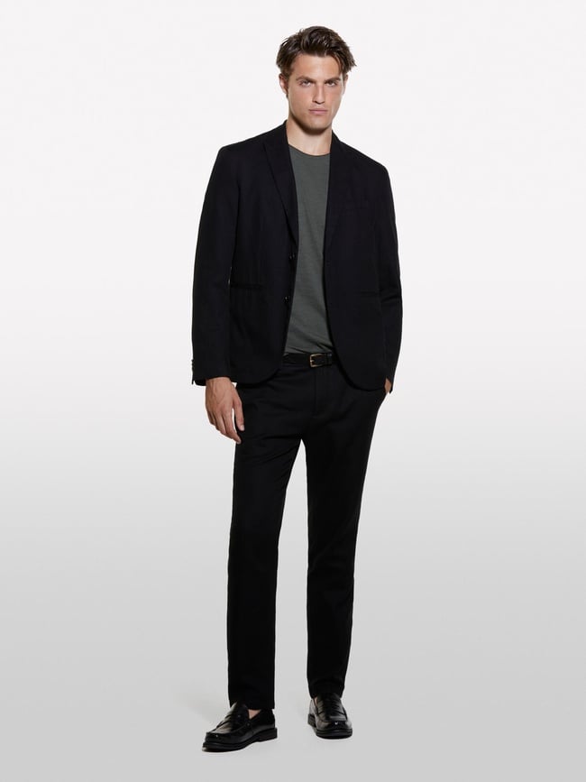  Erkek Siyah %100 Pamuk Şerit Cep Detaylı Rahat Kesim Kruvaze Ceket