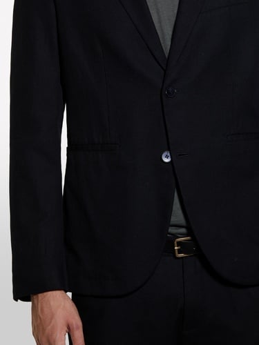  Erkek Siyah %100 Pamuk Şerit Cep Detaylı Rahat Kesim Kruvaze Ceket