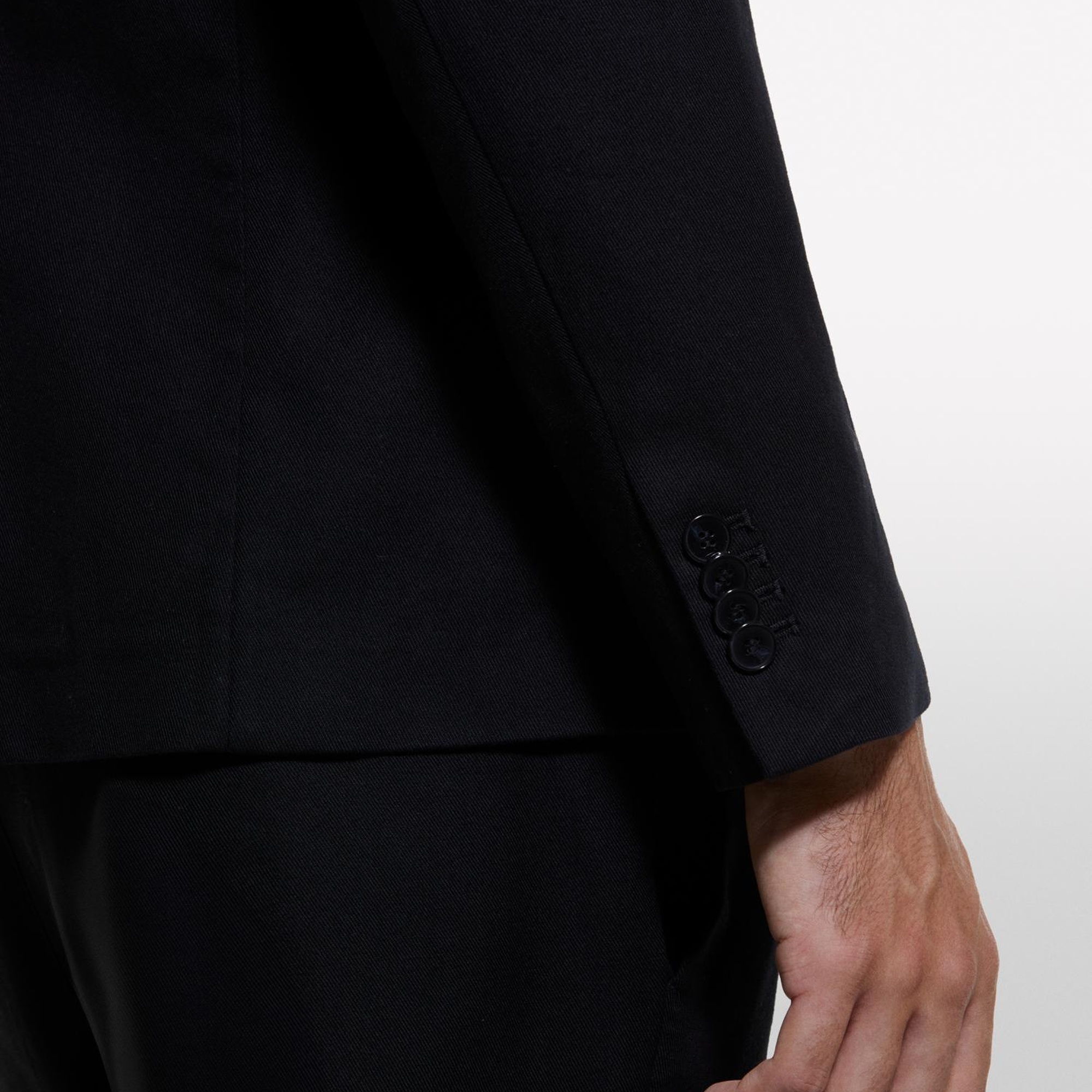 Erkek Siyah %100 Pamuk Şerit Cep Detaylı Rahat Kesim Kruvaze Ceket