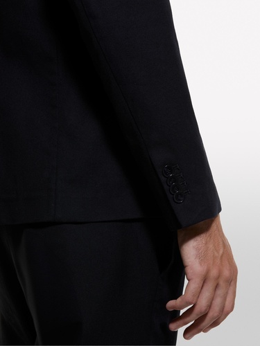  Erkek Siyah %100 Pamuk Şerit Cep Detaylı Rahat Kesim Kruvaze Ceket