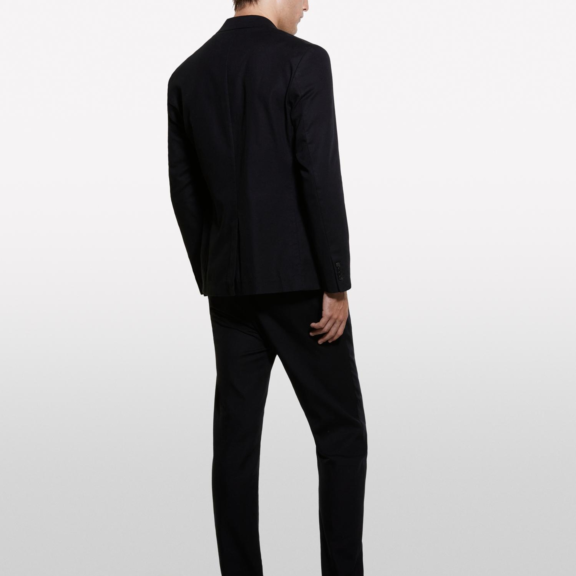 Erkek Siyah %100 Pamuk Şerit Cep Detaylı Rahat Kesim Kruvaze Ceket