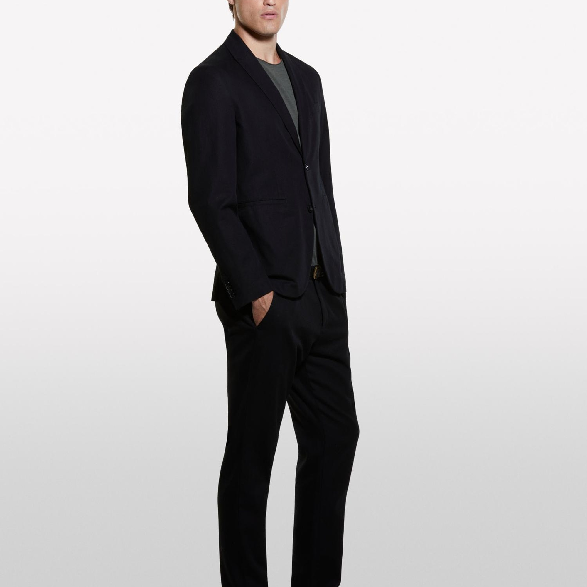 Erkek Siyah %100 Pamuk Şerit Cep Detaylı Rahat Kesim Kruvaze Ceket