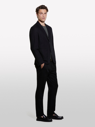  Erkek Siyah %100 Pamuk Şerit Cep Detaylı Rahat Kesim Kruvaze Ceket