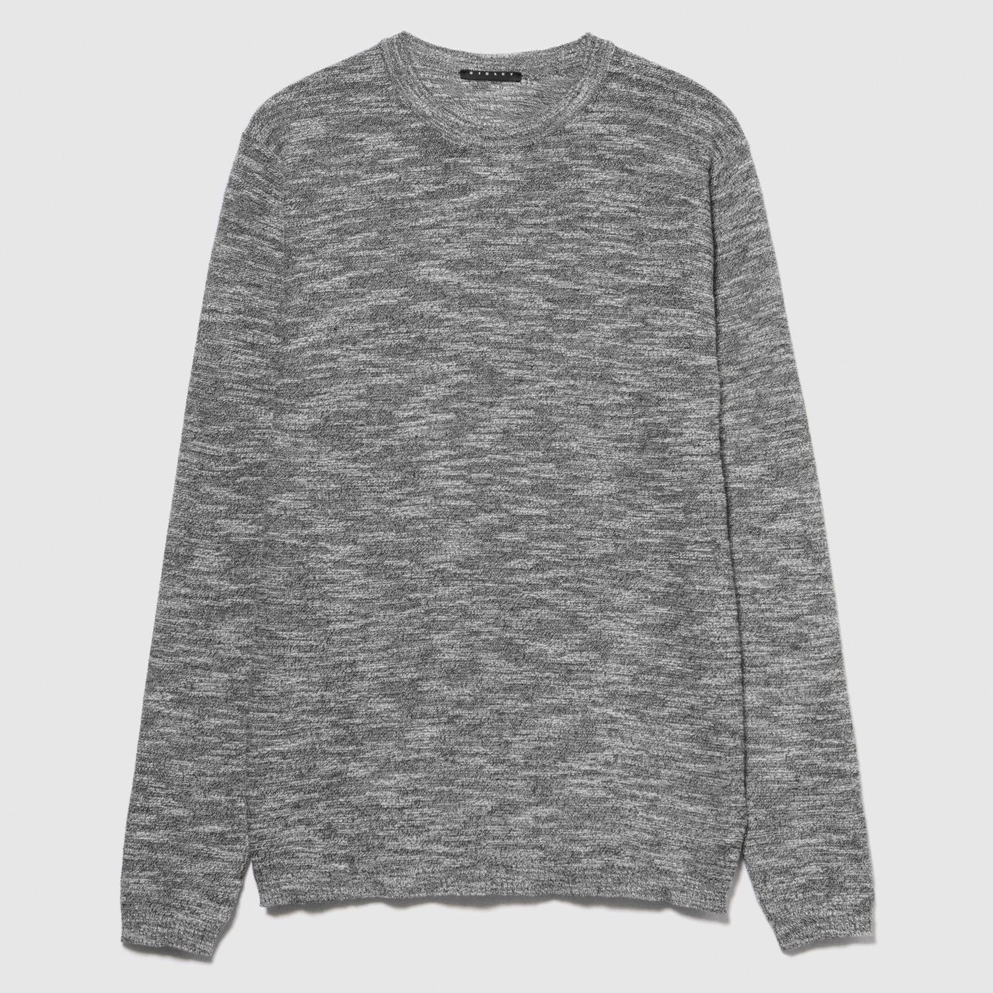 Erkek Siyah Beyaz Pamuk Karışımlı Uzun Kollu Bisiklet Yaka Kazak