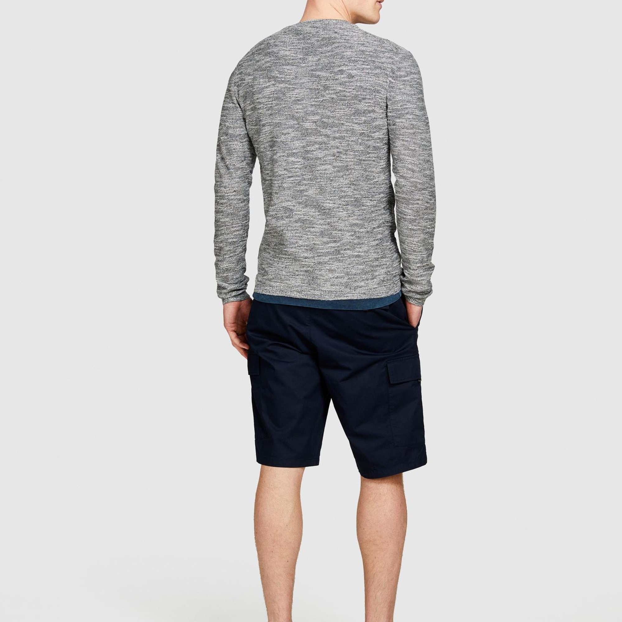 Erkek Siyah Beyaz Pamuk Karışımlı Uzun Kollu Bisiklet Yaka Kazak