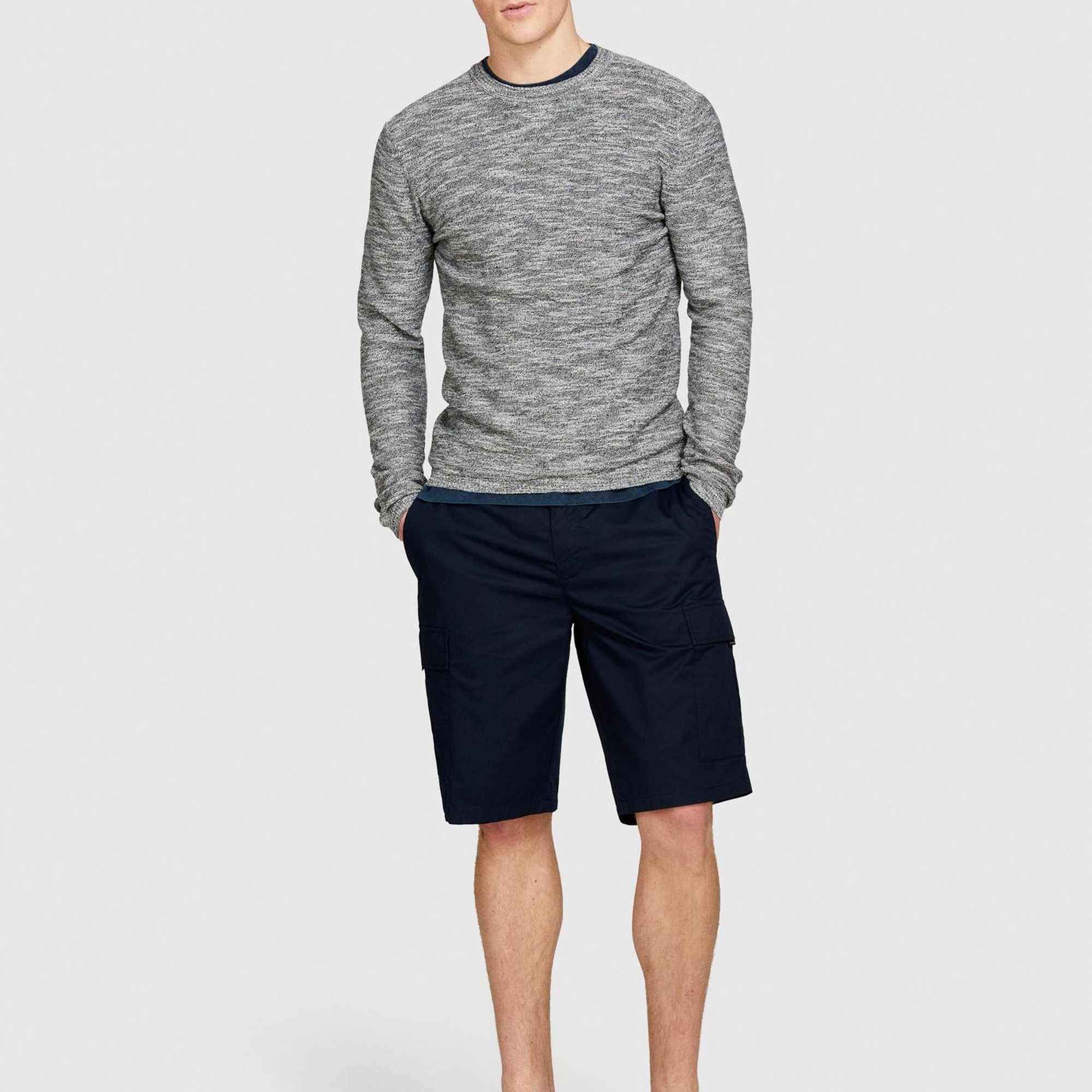 Erkek Siyah Beyaz Pamuk Karışımlı Uzun Kollu Bisiklet Yaka Kazak