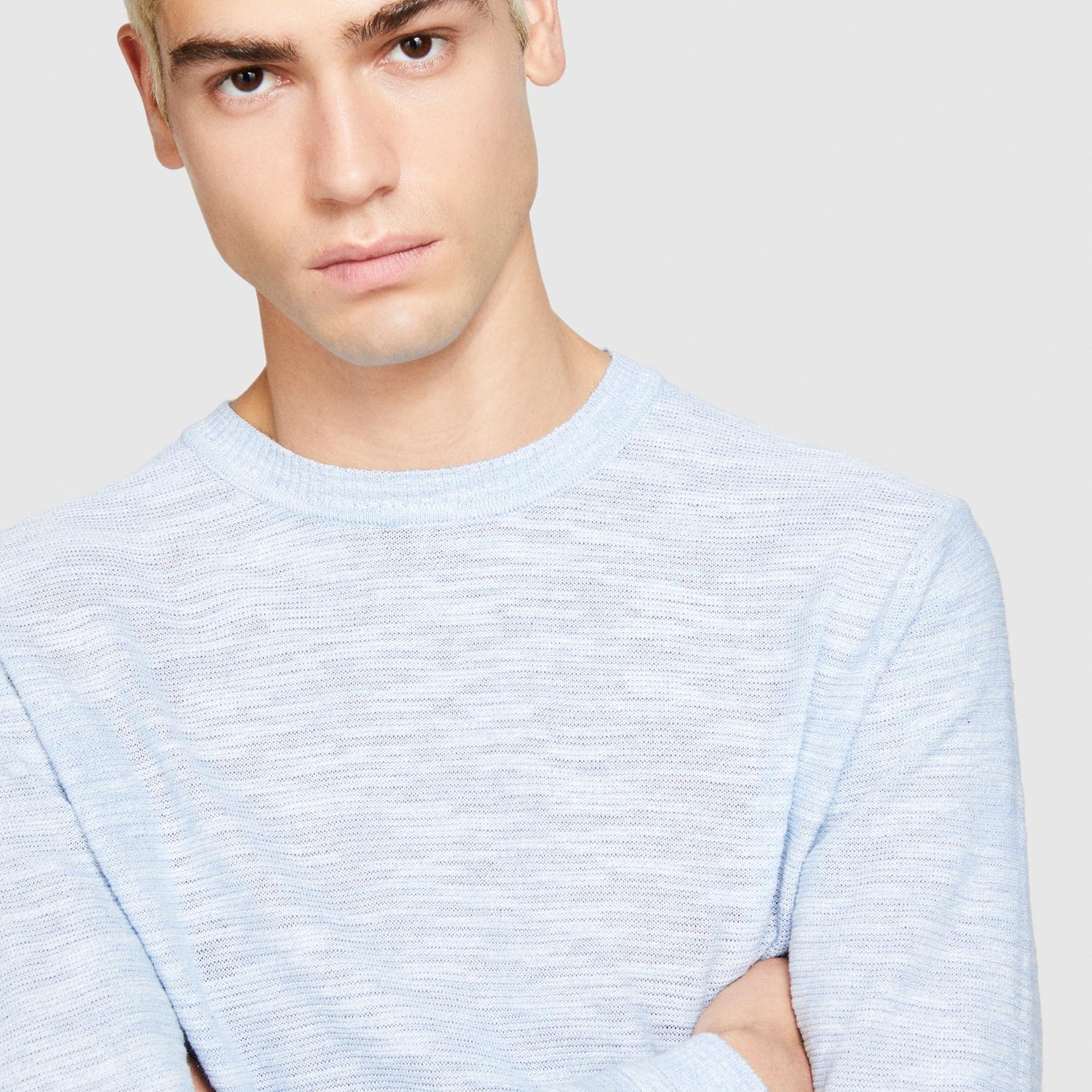 Erkek Mavi Pamuk Karışımlı Uzun Kollu Bisiklet Yaka Kazak