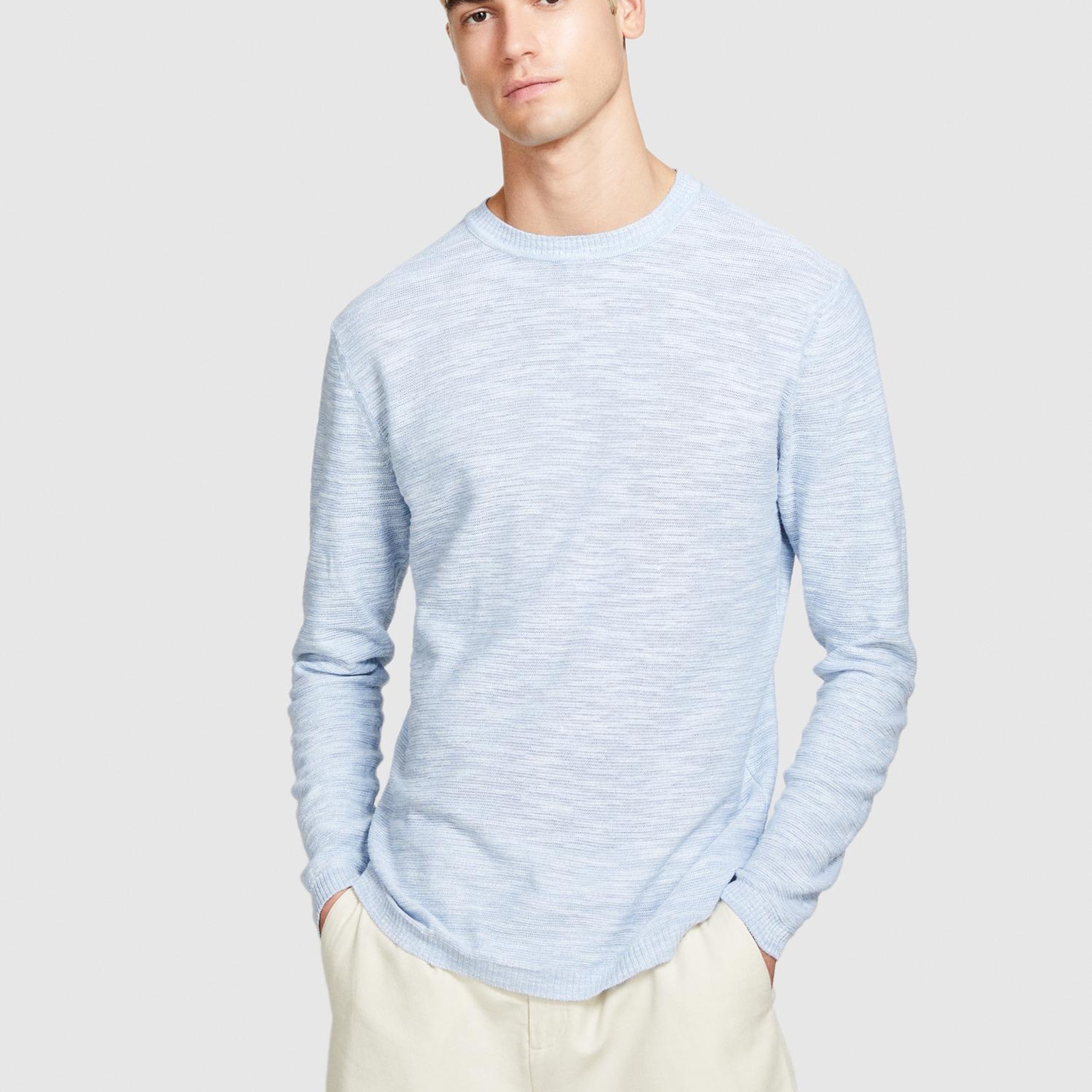 Erkek Mavi Pamuk Karışımlı Uzun Kollu Bisiklet Yaka Kazak