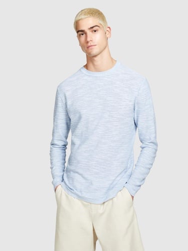  Erkek Mavi Pamuk Karışımlı Uzun Kollu Bisiklet Yaka Kazak