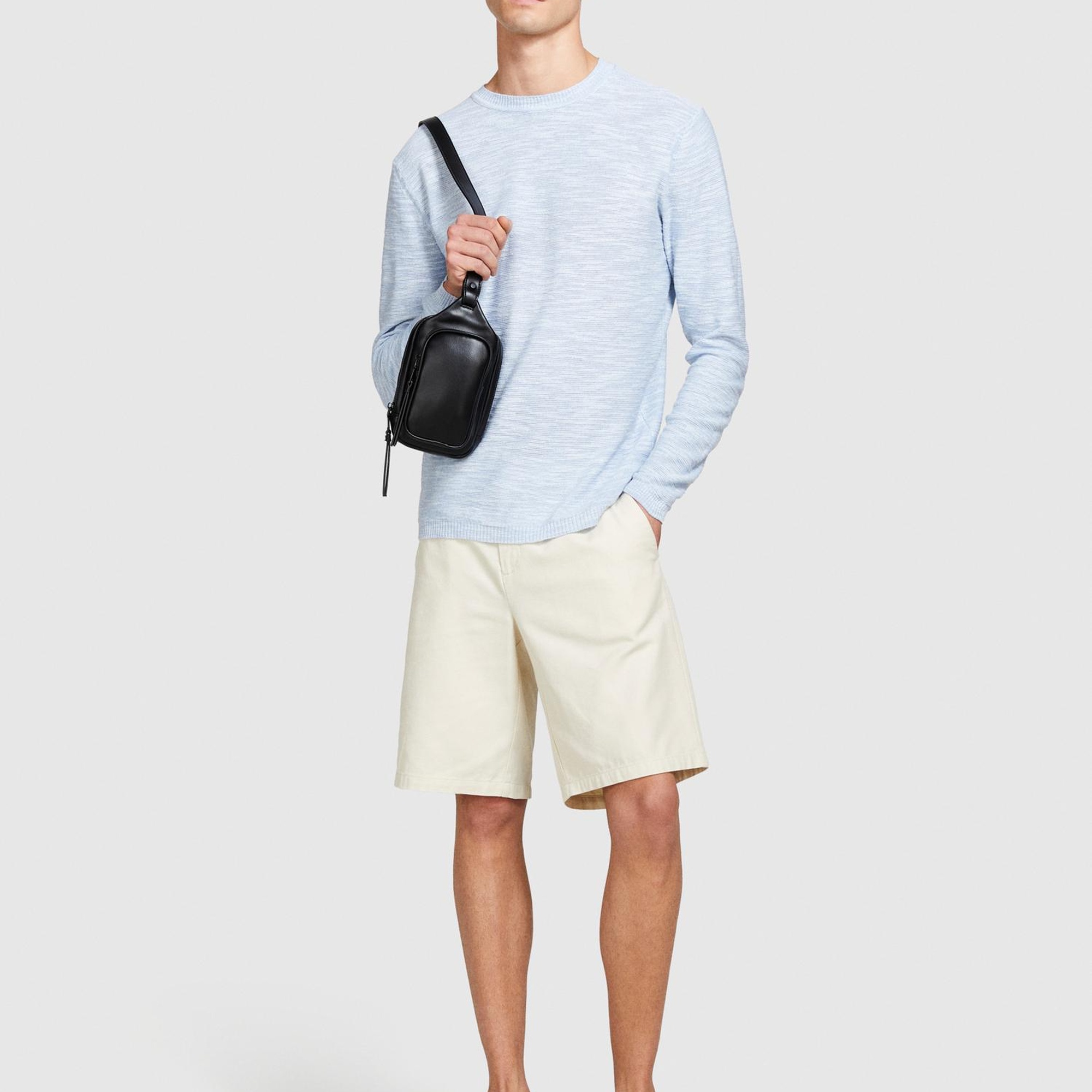 Erkek Mavi Pamuk Karışımlı Uzun Kollu Bisiklet Yaka Kazak