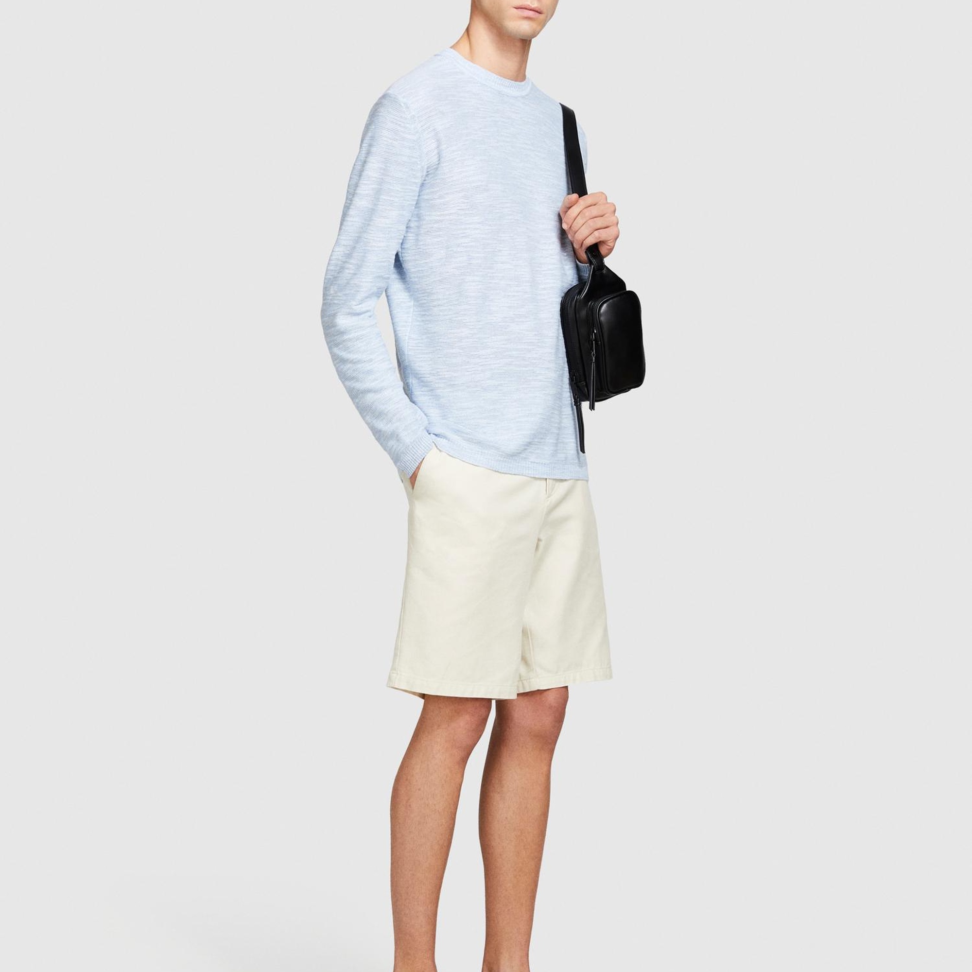 Erkek Mavi Pamuk Karışımlı Uzun Kollu Bisiklet Yaka Kazak