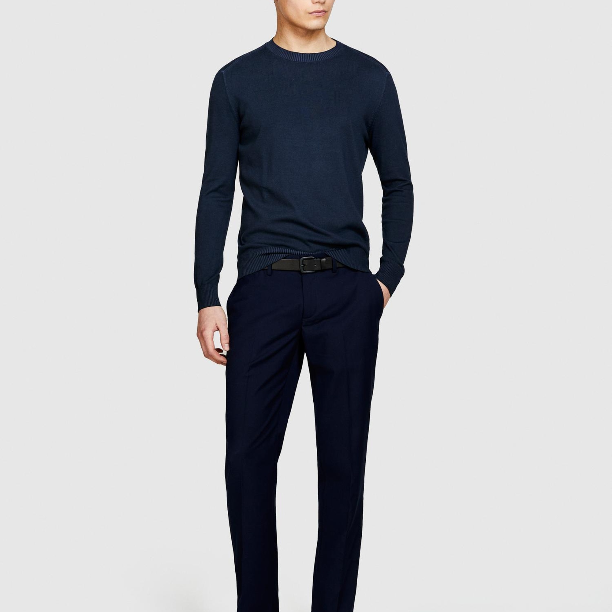 Erkek Lacivert %100 Pamuk Soldurma Bisiklet Yaka Kazak