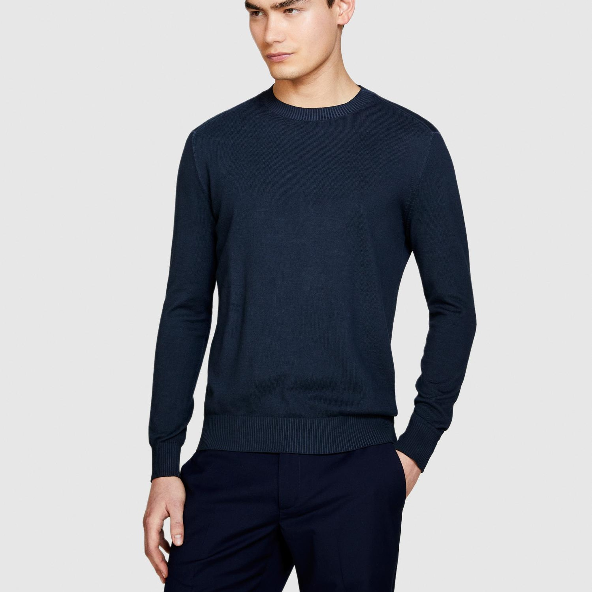 Erkek Lacivert %100 Pamuk Soldurma Bisiklet Yaka Kazak