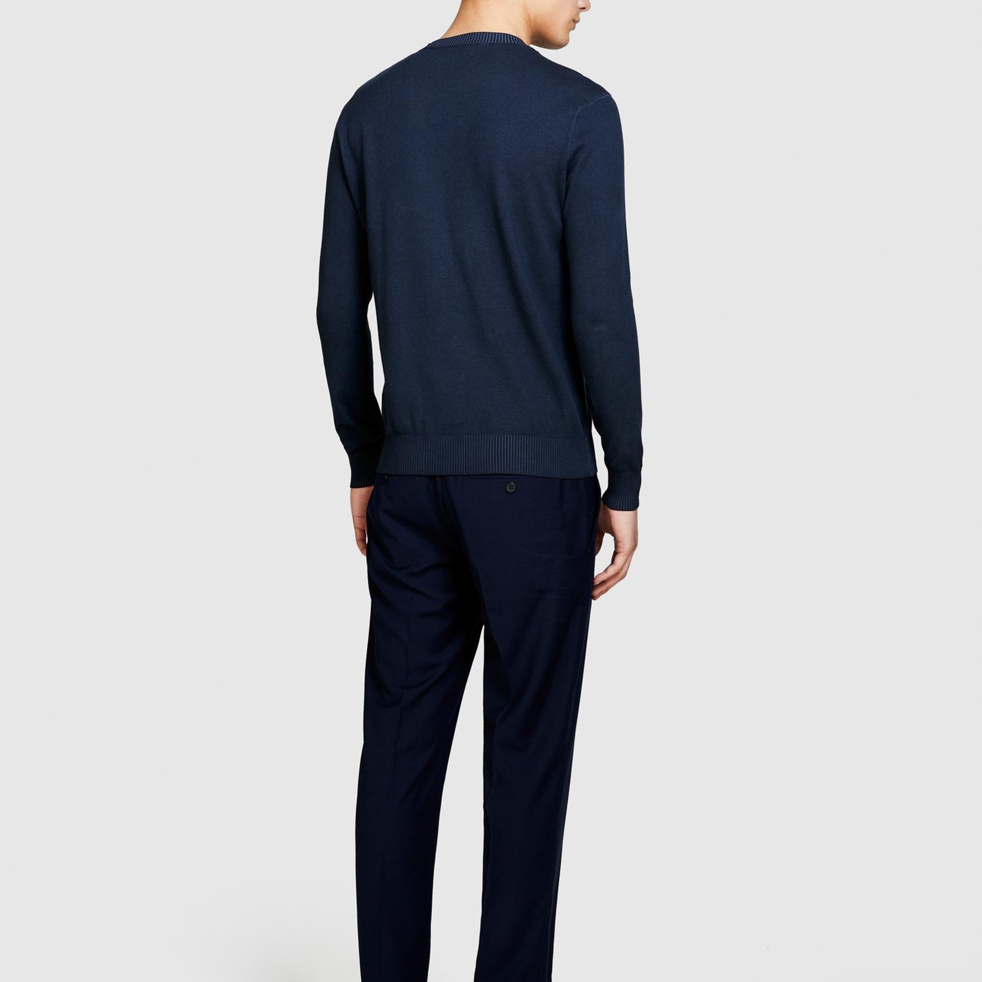 Erkek Lacivert %100 Pamuk Soldurma Bisiklet Yaka Kazak