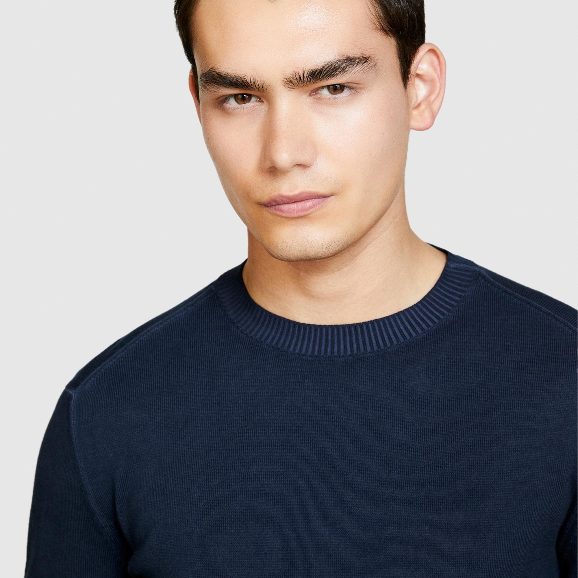 Erkek Lacivert %100 Pamuk Soldurma Bisiklet Yaka Kazak