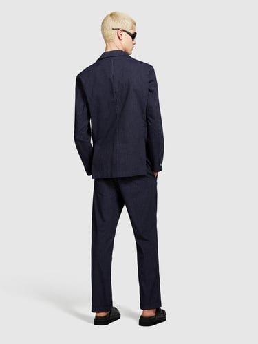  Erkek Lacivert Cepli Çizgili Normal Kalıp Kruvaze Ceket