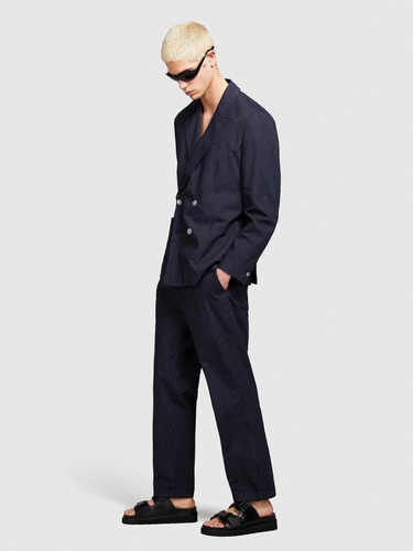  Erkek Lacivert Cepli Çizgili Normal Kalıp Kruvaze Ceket