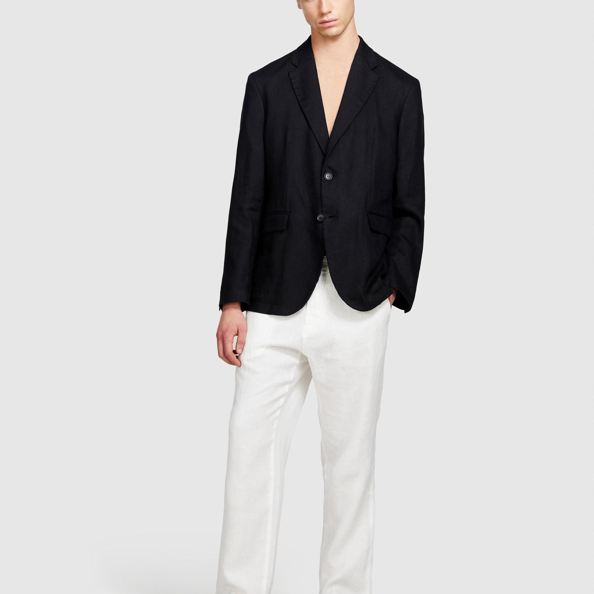 Erkek Siyah %100 Keten Astarsız Rahat Kalıp Ceket