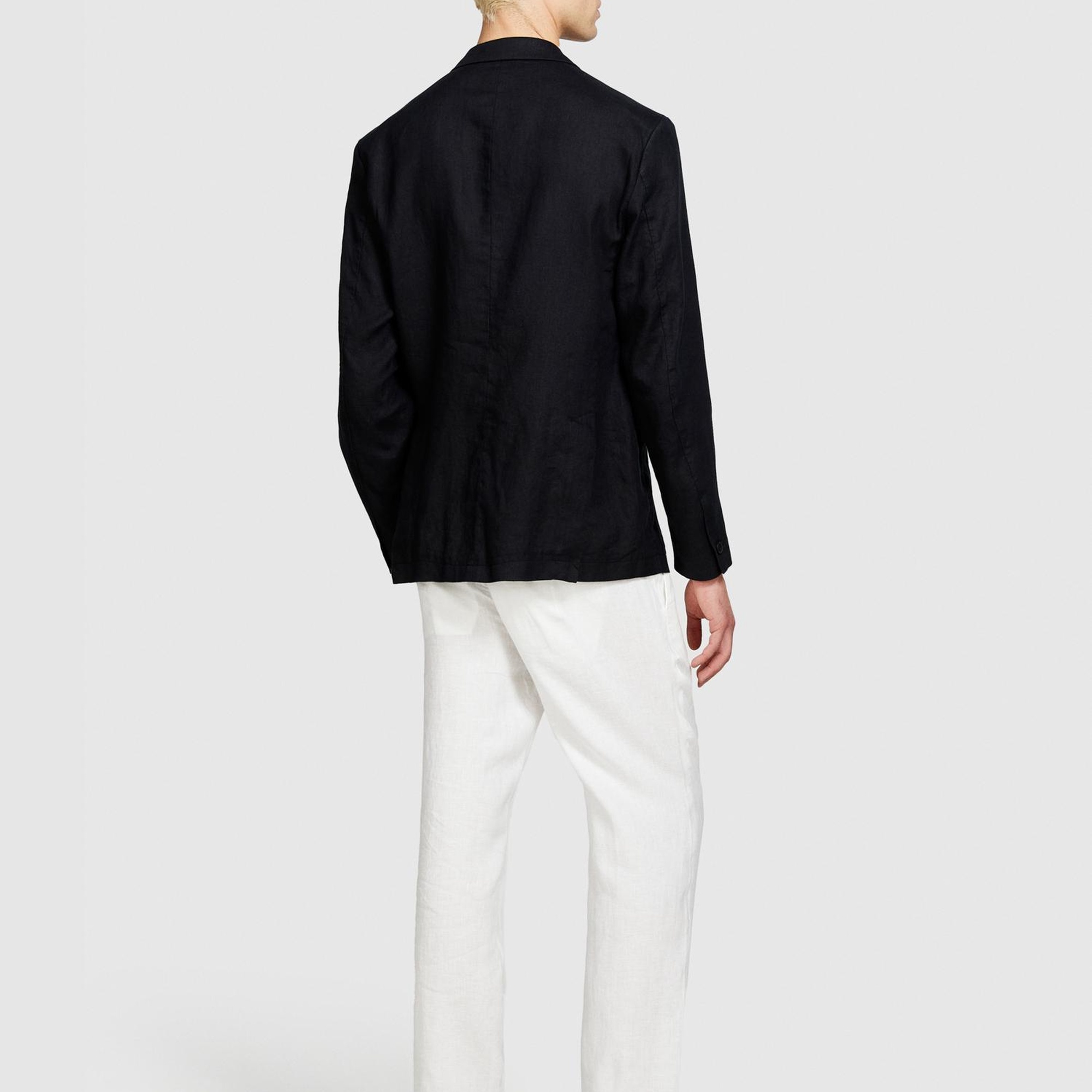 Erkek Siyah %100 Keten Astarsız Rahat Kalıp Ceket