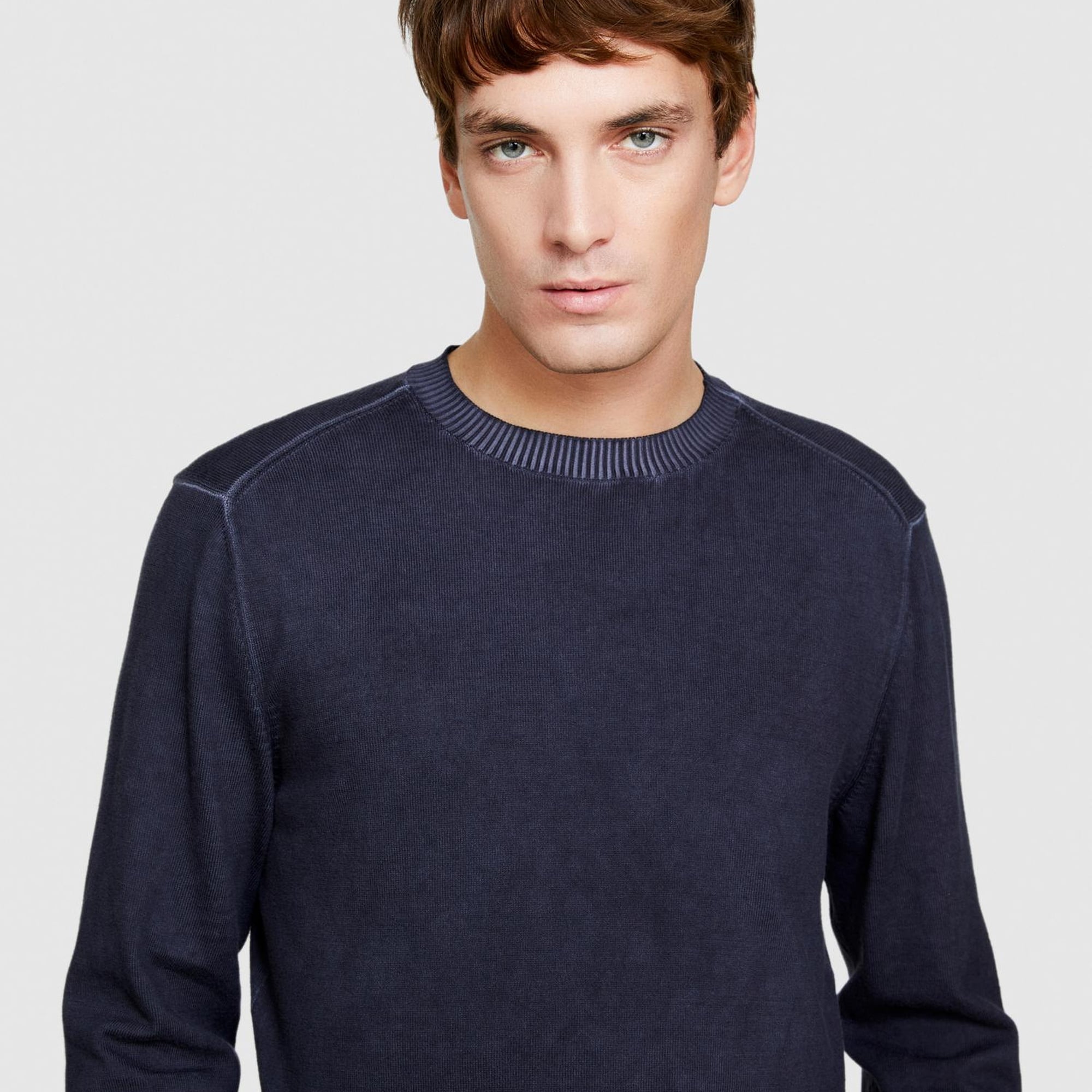 Erkek Siyah %100 Pamuk Soldurma Bisiklet Yaka Kazak